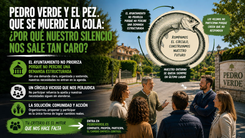 Infografía sobre la participación vecinal en Pedro Verde frente al Ayuntamiento de Las Gabias